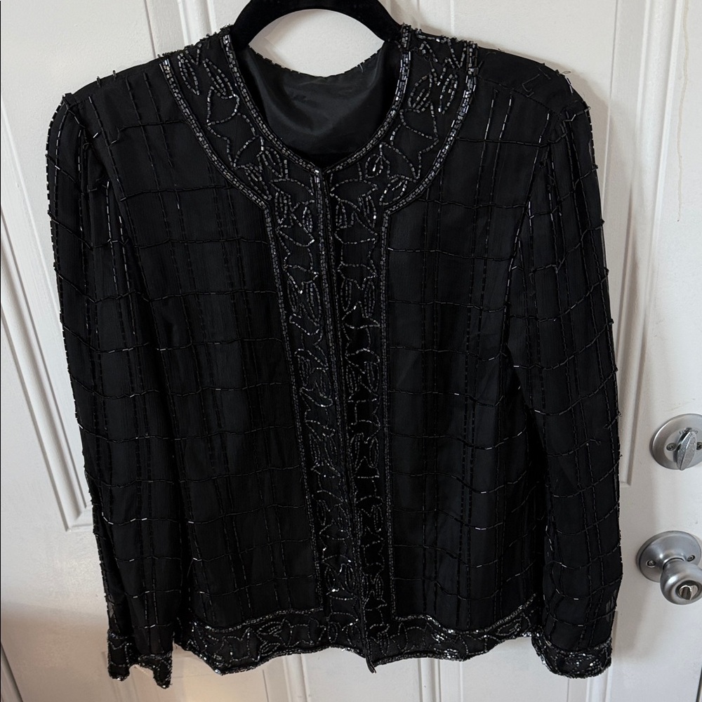 Elegant Black Beaded Women's Jacket M